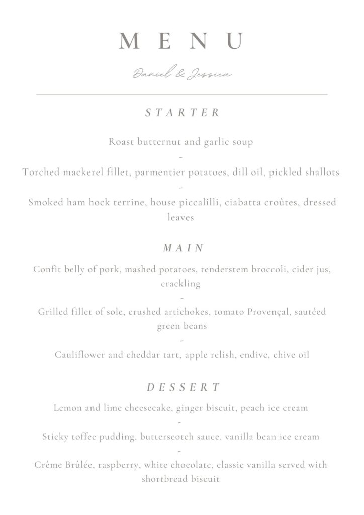 edmondson wedding menu